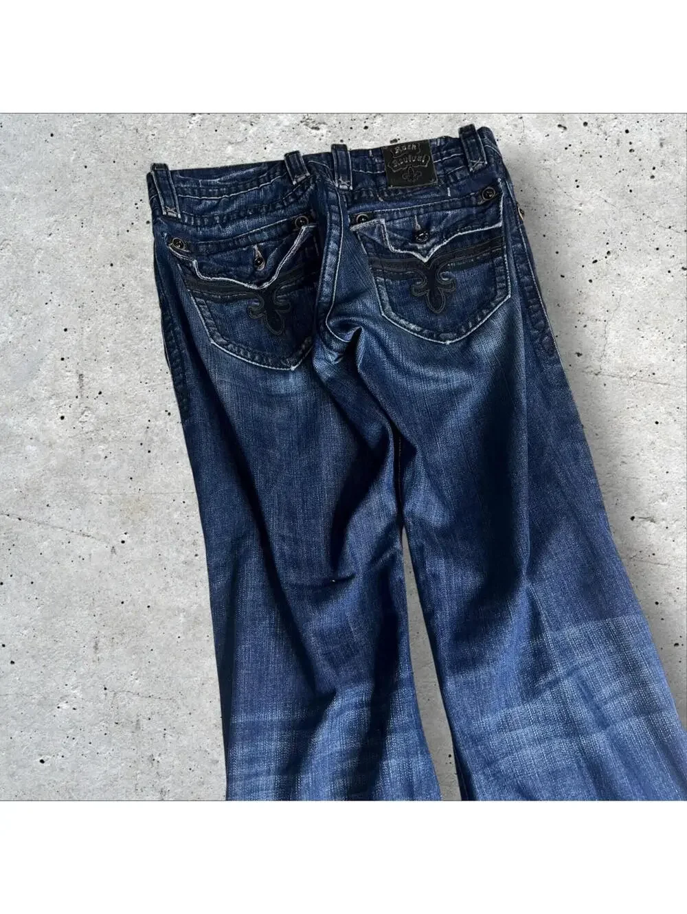 Rock Revival Bootcut Straight Leg Denim Jeans Distressed Hem Size 34